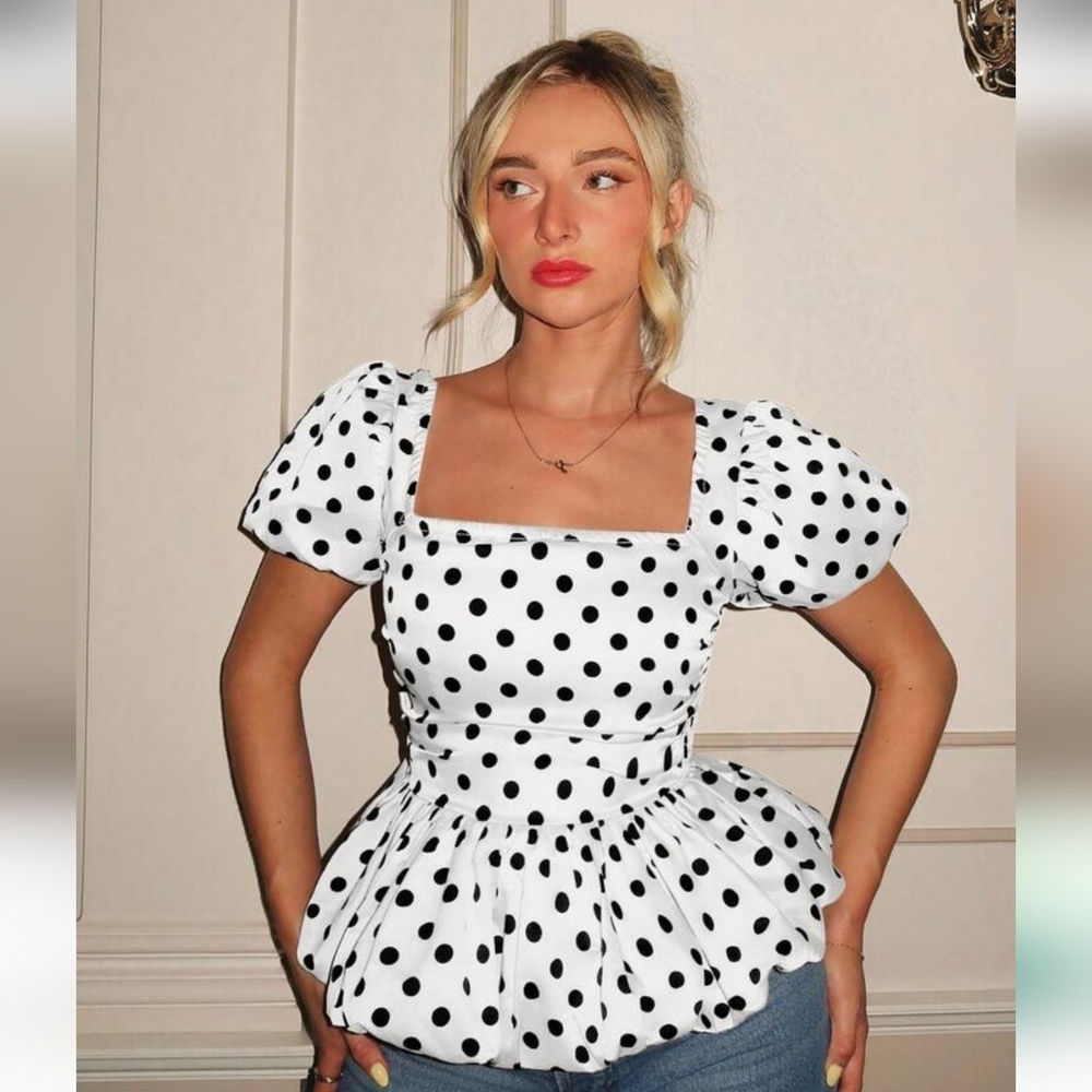 SHEIN White Blouse with Black Polka Dots